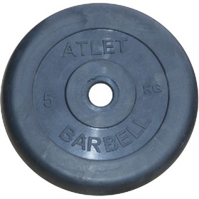 Диск Barbell Atlet, обрезиненный черный d-26mm, 30мм, 50мм 5кг