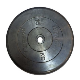 Диск Barbell Atlet, обрезиненный черный d-26mm 30мм 50мм15кг