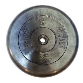 Диск Barbell Atlet, обрезиненный черный d-26mm 30мм  50мм 25кг